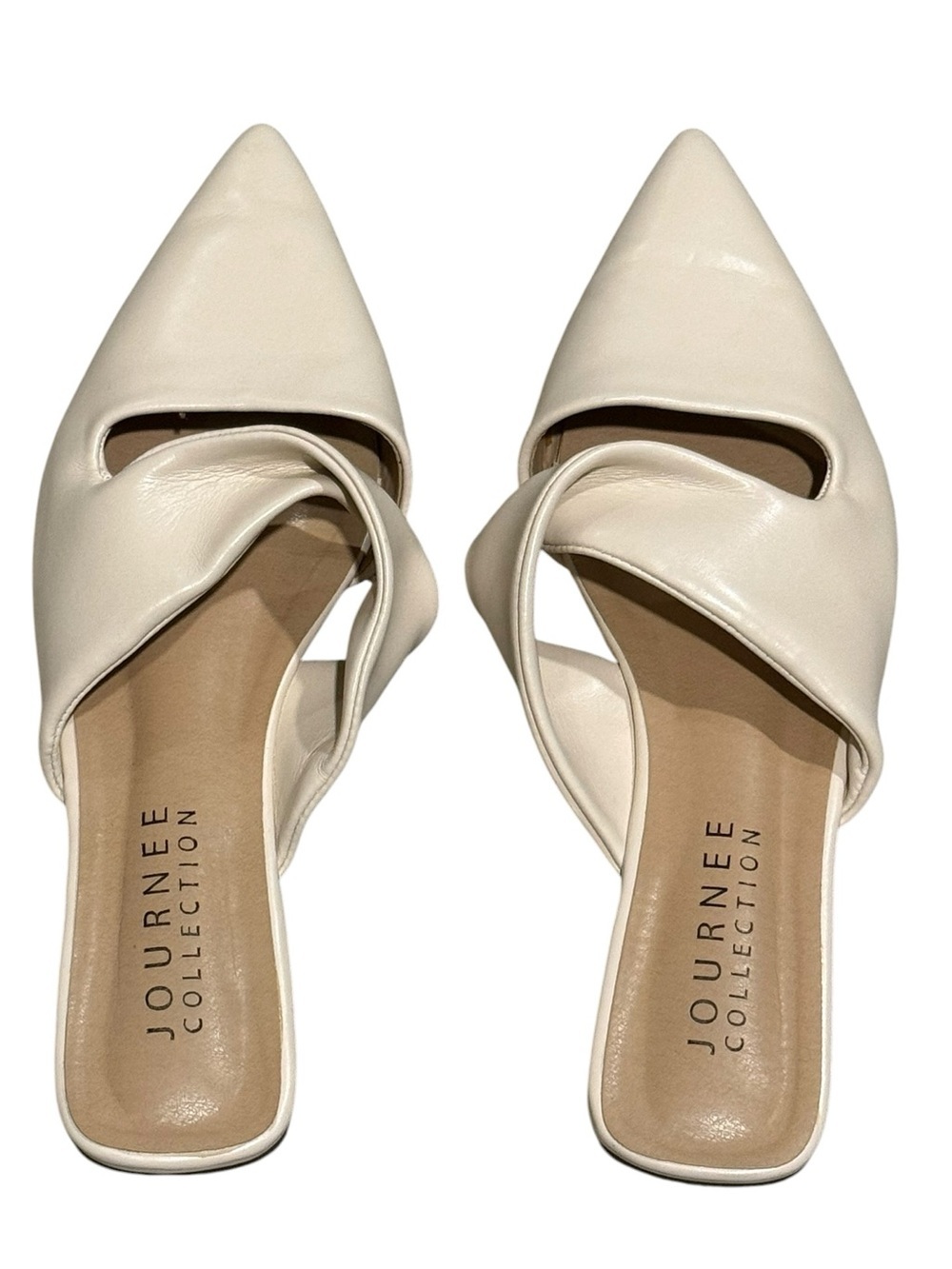 Journee Collection Ivory Pointed-Toe Twist Mules
